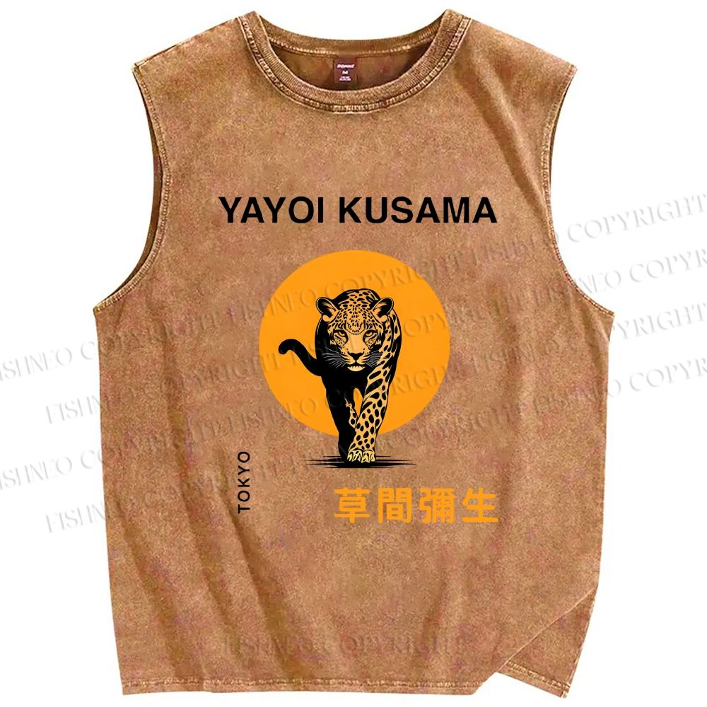 Unisex Yayoi Kusama Leopard Printed Washed Tank Top