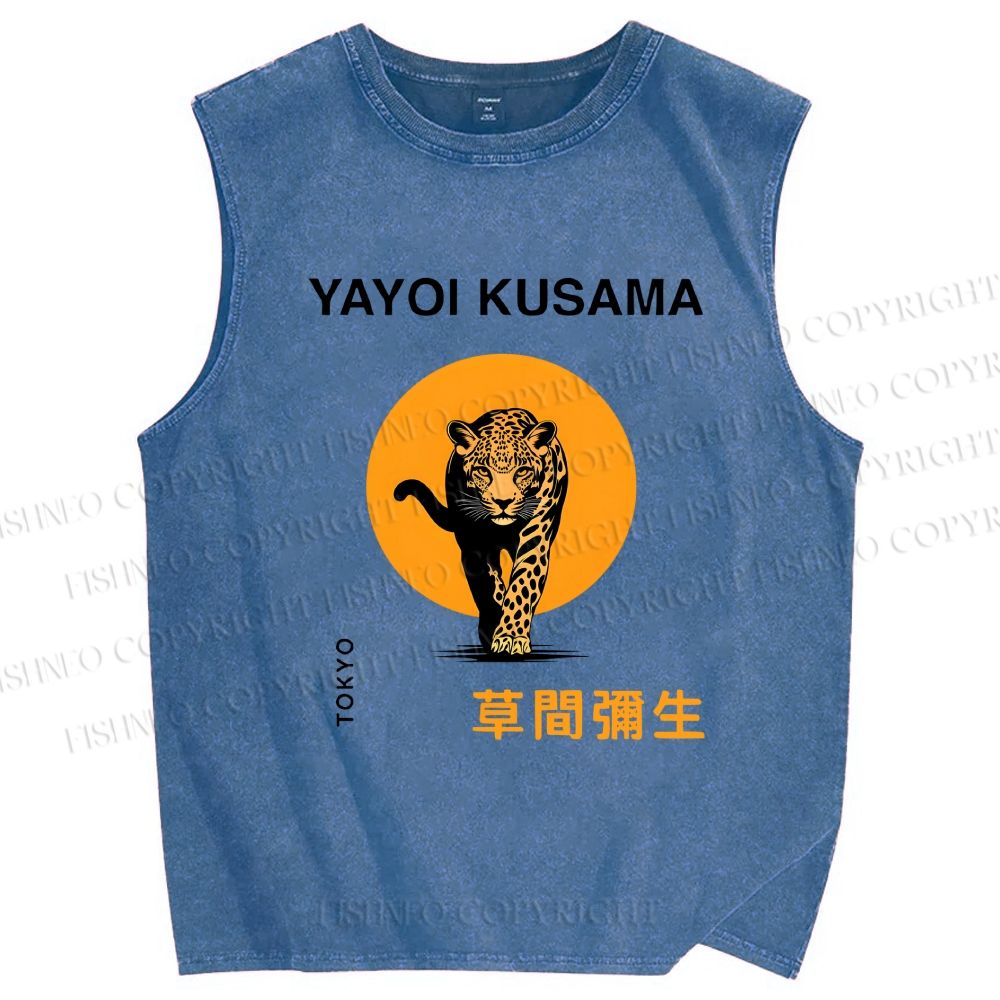 Unisex Yayoi Kusama Leopard Printed Washed Tank Top