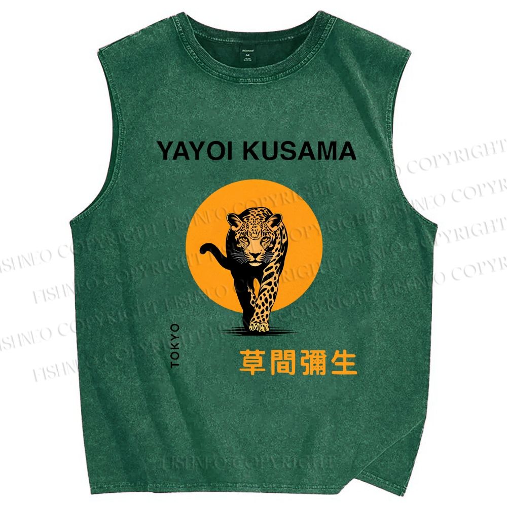Unisex Yayoi Kusama Leopard Printed Washed Tank Top