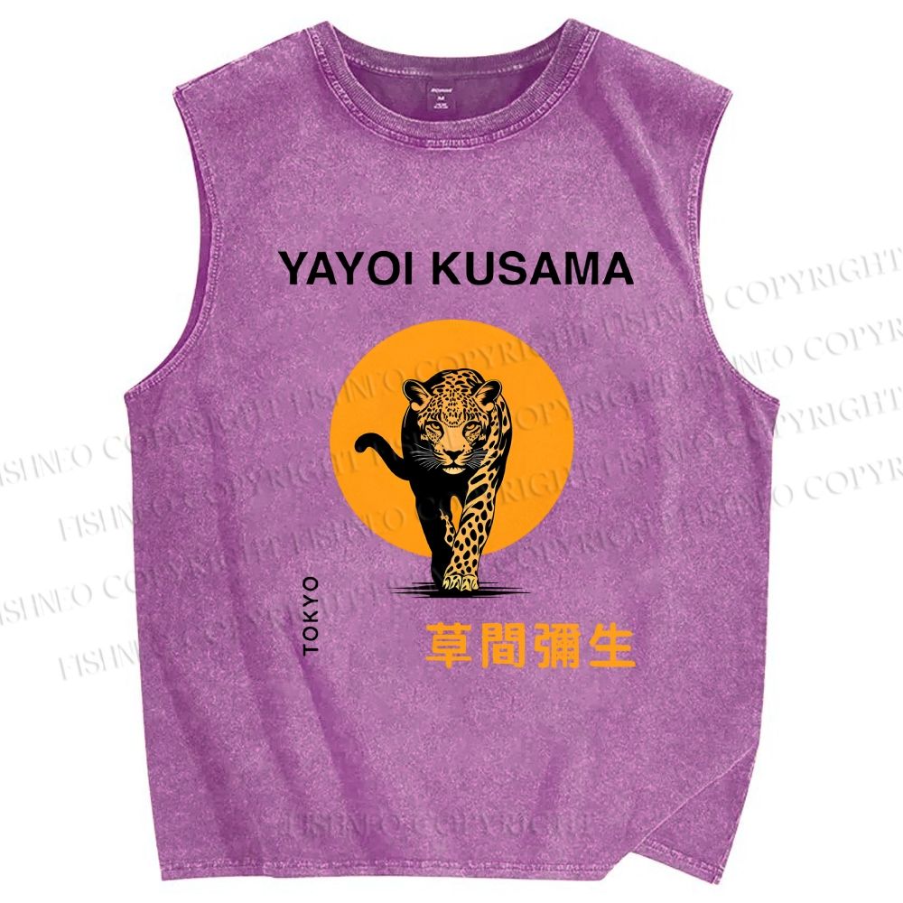 Unisex Yayoi Kusama Leopard Printed Washed Tank Top