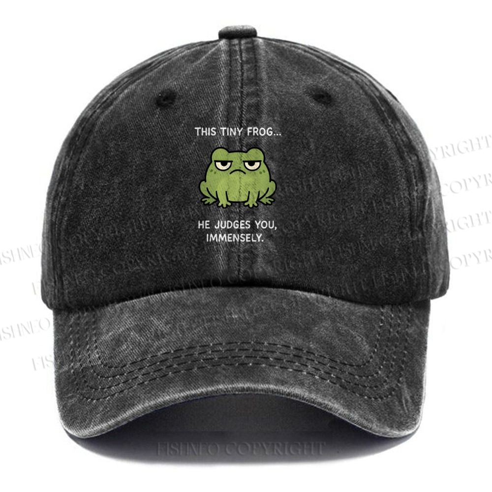 Unisex Vintage Frog Judges You Meme Printed Casual Washed Cap