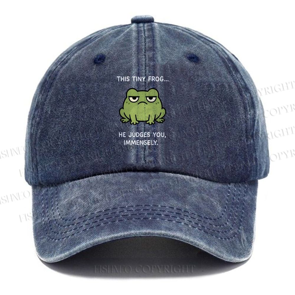 Unisex Vintage Frog Judges You Meme Printed Casual Washed Cap