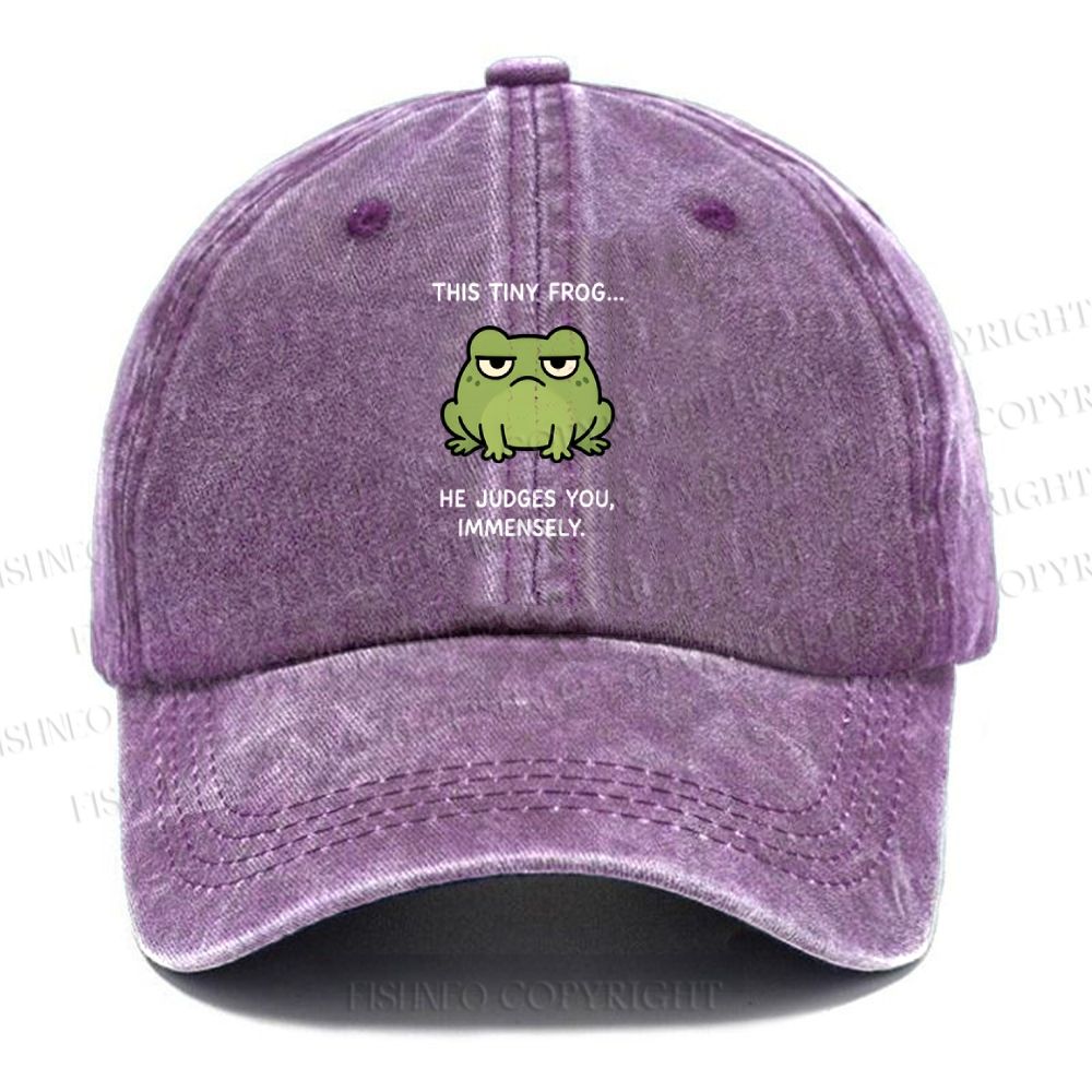 Unisex Vintage Frog Judges You Meme Printed Casual Washed Cap