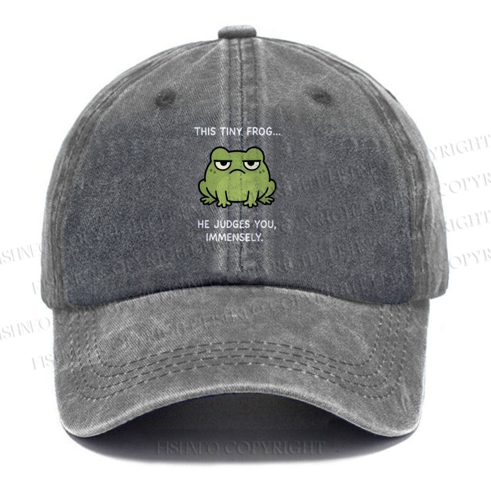 Unisex Vintage Frog Judges You Meme Printed Casual Washed Cap