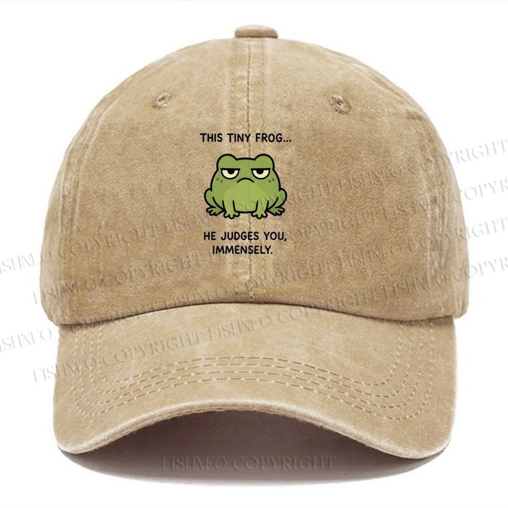 Unisex Vintage Frog Judges You Meme Printed Casual Washed Cap