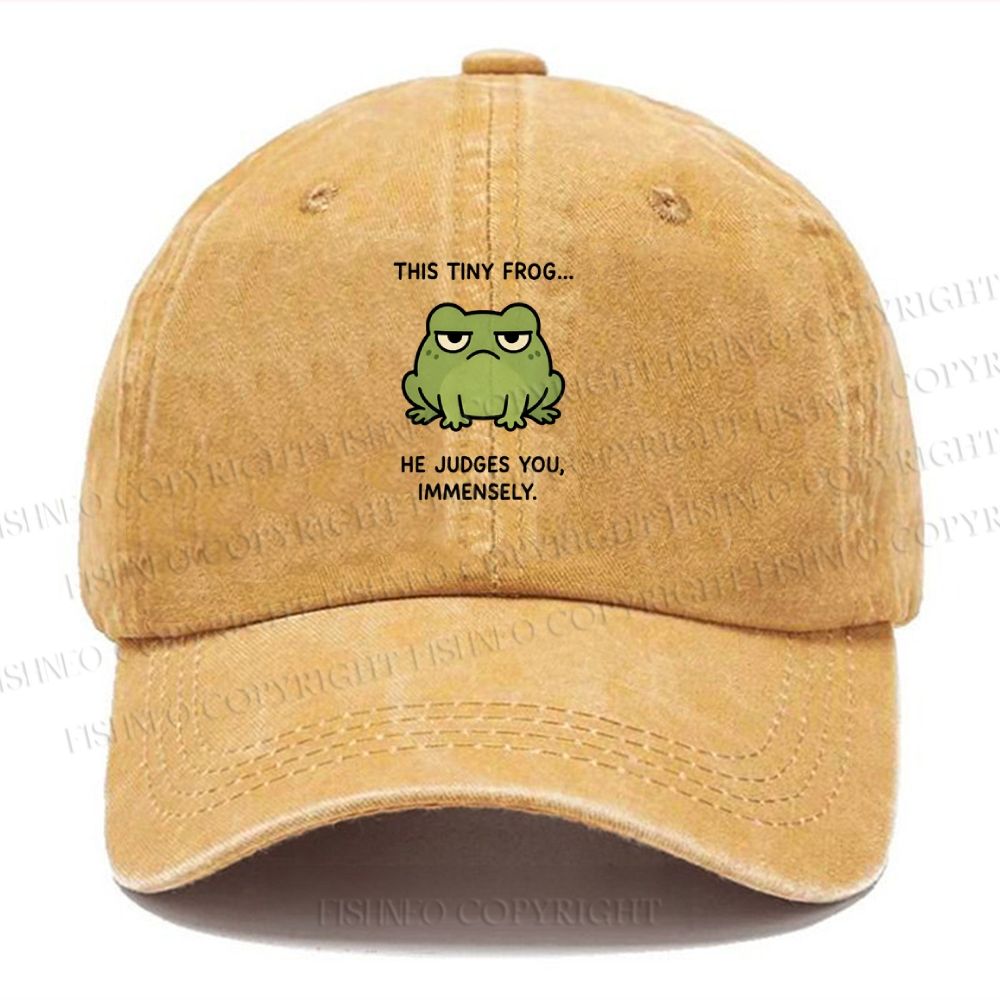 Unisex Vintage Frog Judges You Meme Printed Casual Washed Cap