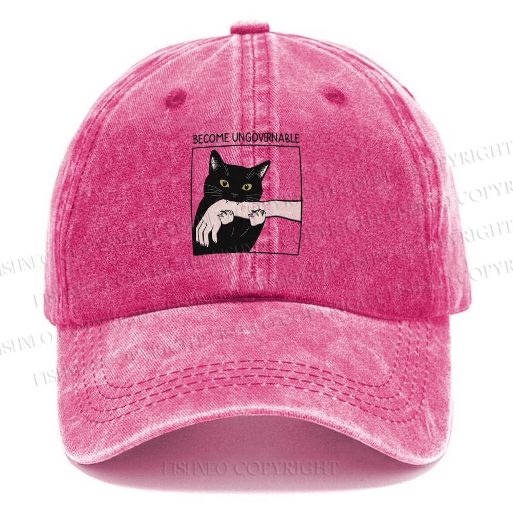 Unisex Vintage Black Cat Biting Printed Casual Washed Cap