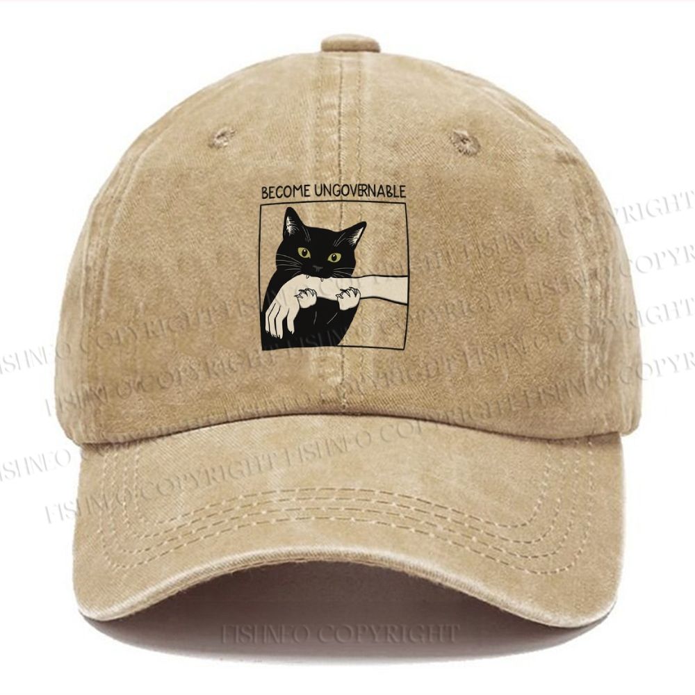 Unisex Vintage Black Cat Biting Printed Casual Washed Cap