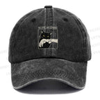 Unisex Vintage Black Cat Biting Printed Casual Washed Cap