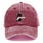 Unisex Vintage Black Cat Biting Printed Casual Washed Cap