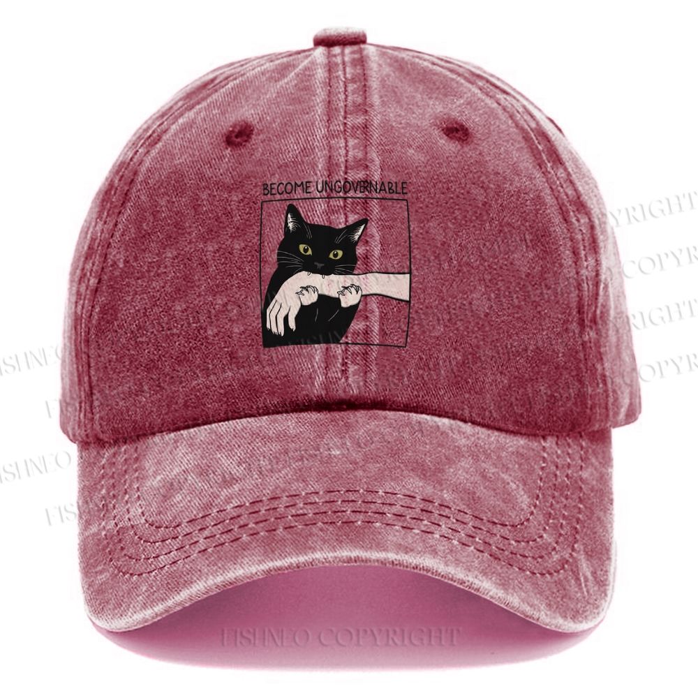 Unisex Vintage Black Cat Biting Printed Casual Washed Cap