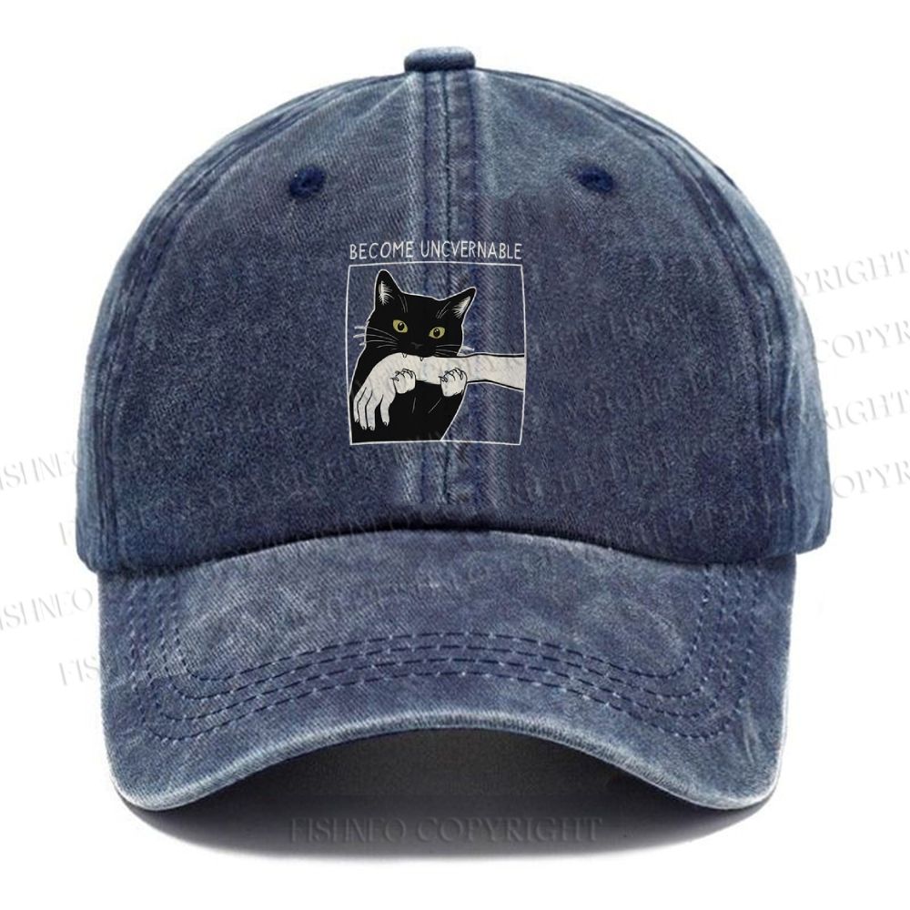 Unisex Vintage Black Cat Biting Printed Casual Washed Cap