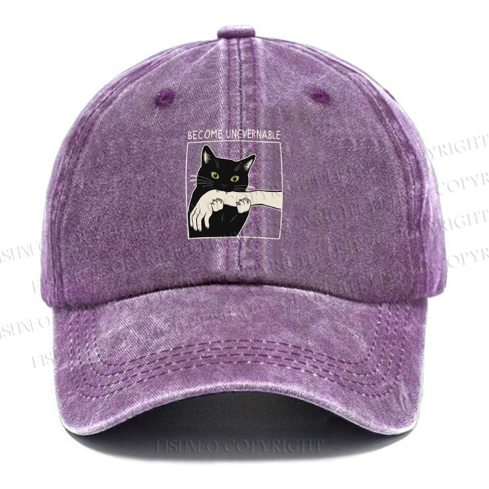 Unisex Vintage Black Cat Biting Printed Casual Washed Cap