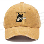 Unisex Vintage Black Cat Biting Printed Casual Washed Cap