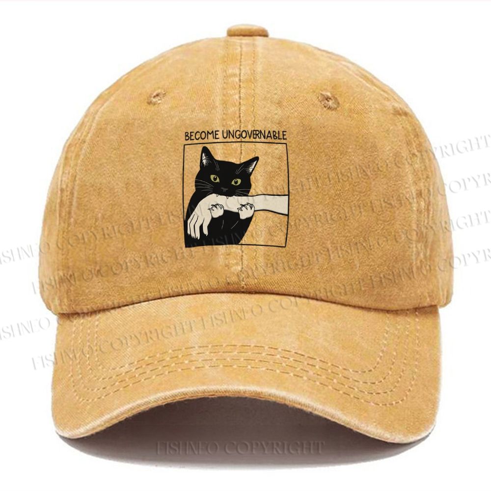 Unisex Vintage Black Cat Biting Printed Casual Washed Cap