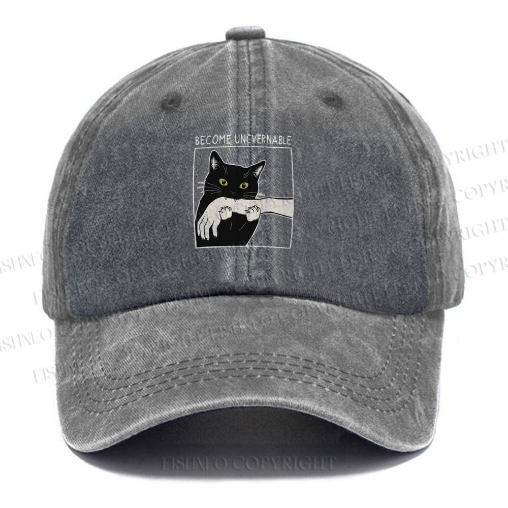 Unisex Vintage Black Cat Biting Printed Casual Washed Cap
