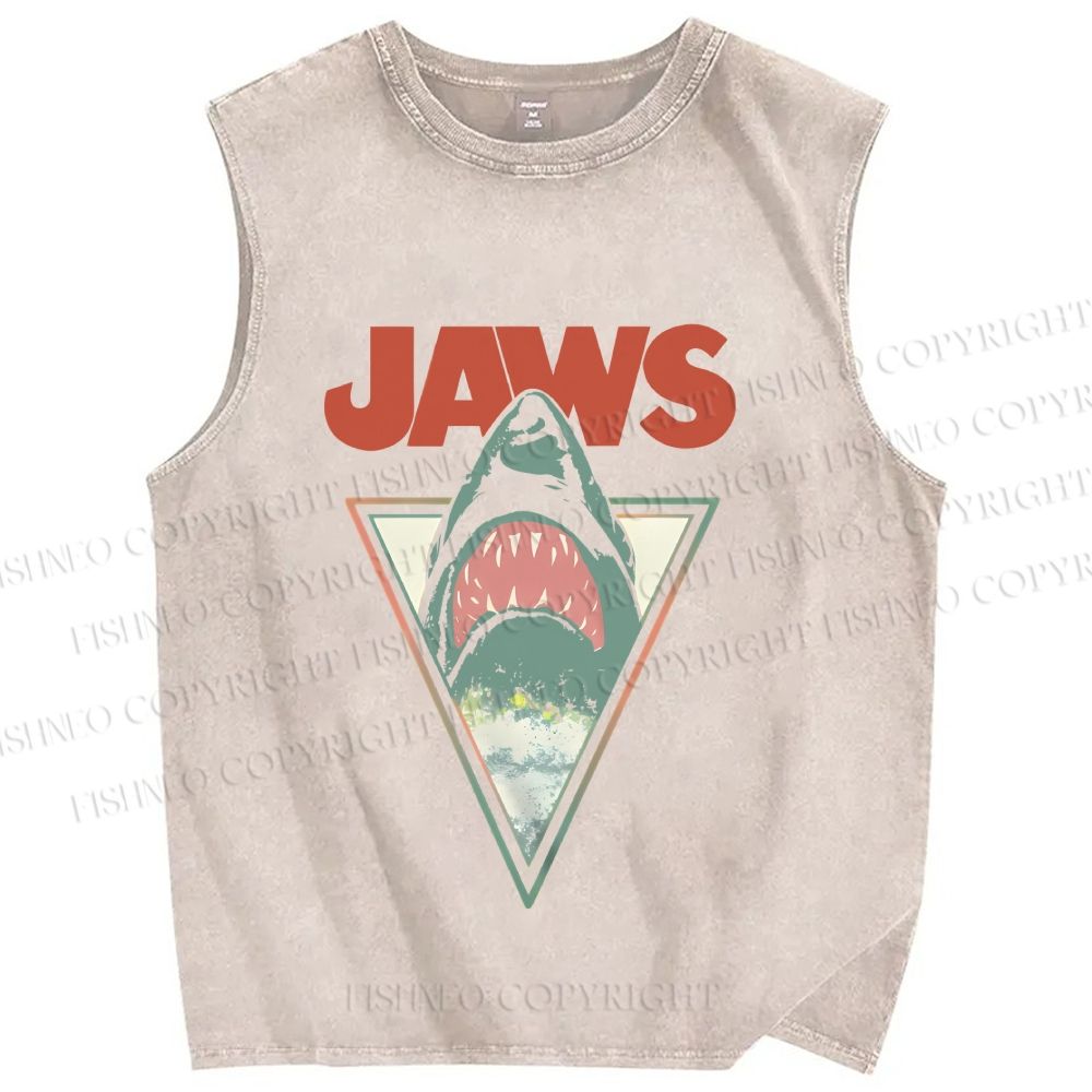 Unisex Shark Jaws Printed Washed Tank Top