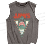 Unisex Shark Jaws Printed Washed Tank Top