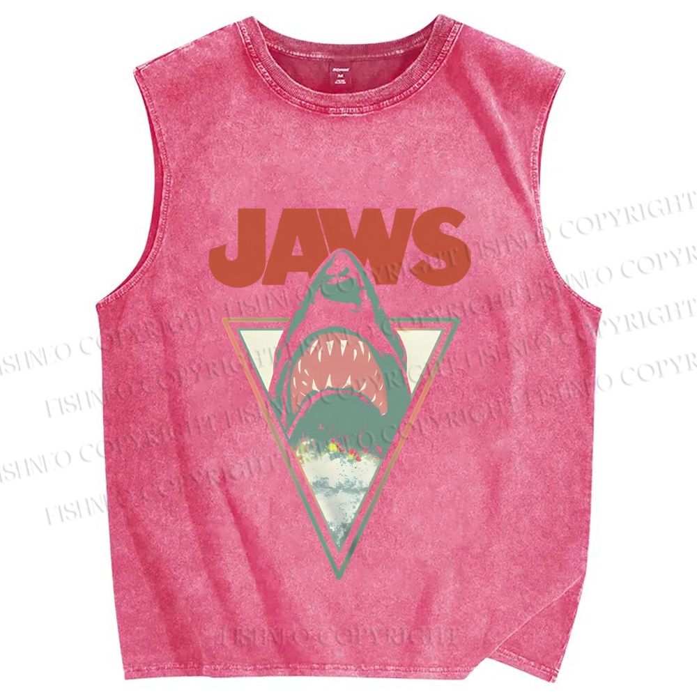 Unisex Shark Jaws Printed Washed Tank Top