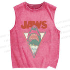Unisex Shark Jaws Printed Washed Tank Top