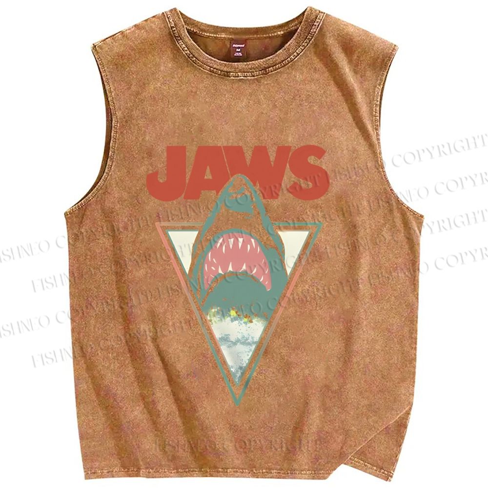 Unisex Shark Jaws Printed Washed Tank Top