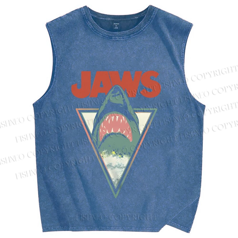 Unisex Shark Jaws Printed Washed Tank Top