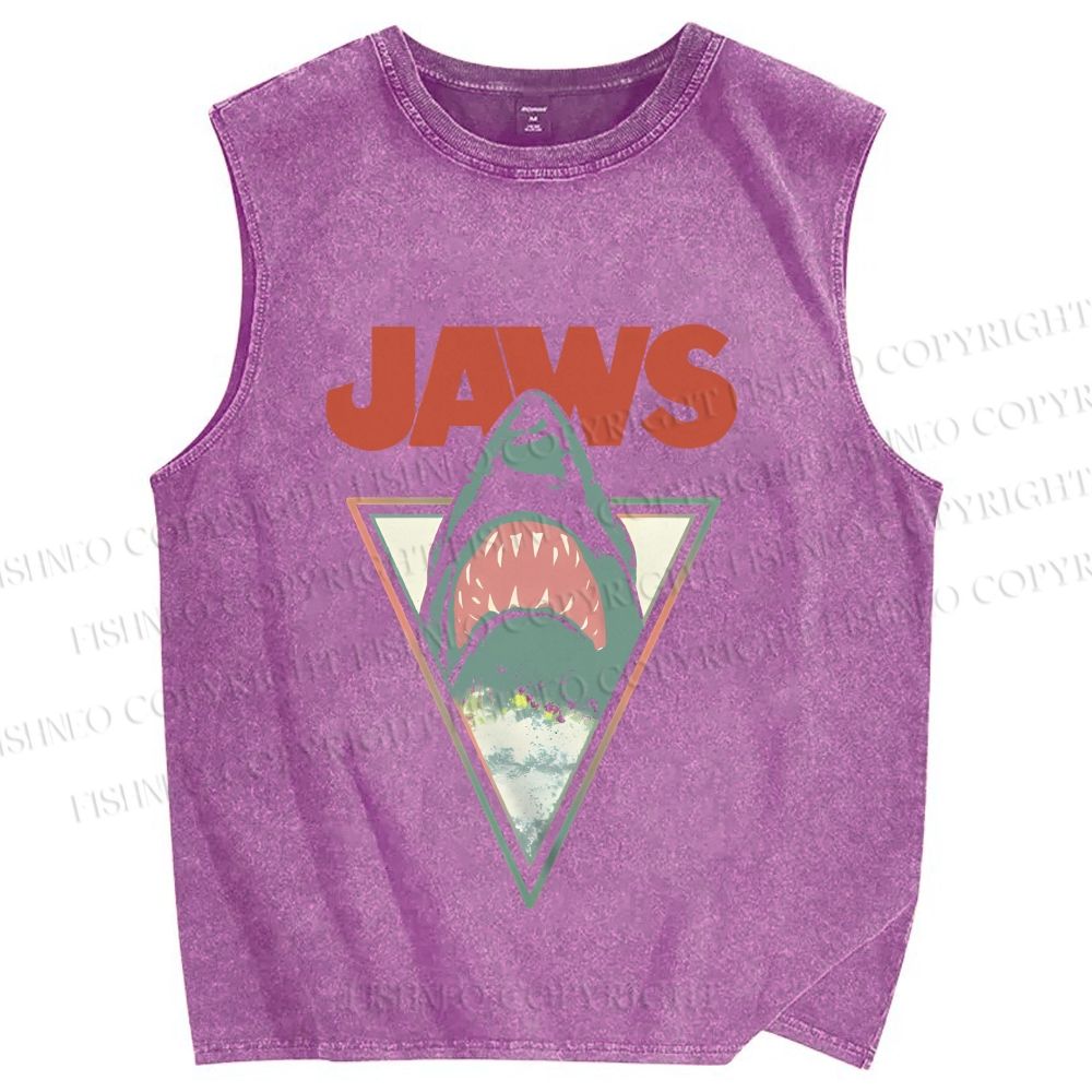 Unisex Shark Jaws Printed Washed Tank Top