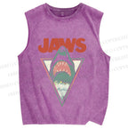 Unisex Shark Jaws Printed Washed Tank Top