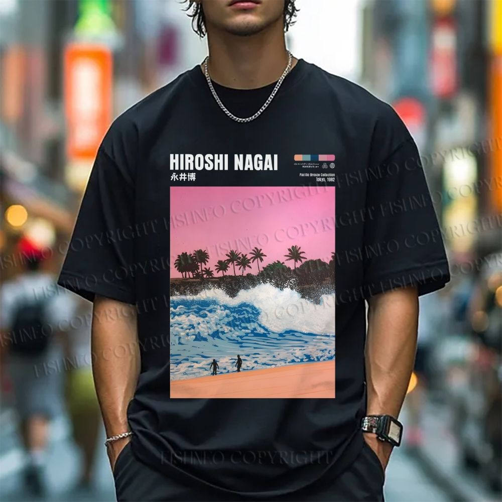 Unisex Classic Cotton Hiroshi Nagai Landscape Painting Printed T-shirt