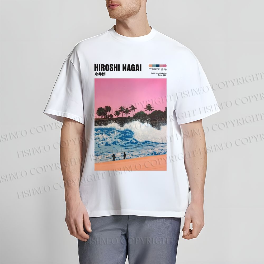 Unisex Classic Cotton Hiroshi Nagai Landscape Painting Printed T-shirt