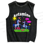 Unisex Heart Spotted Pony Printed Washed Tank Top