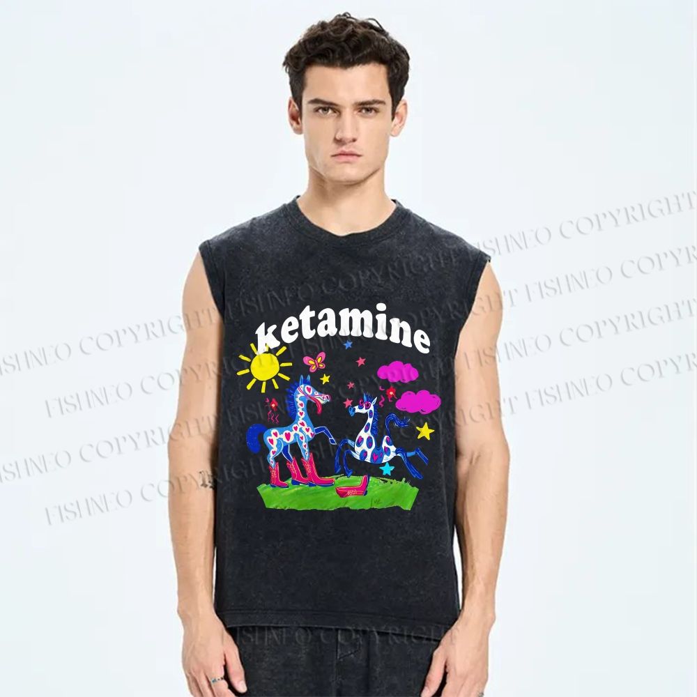 Unisex Heart Spotted Pony Printed Washed Tank Top