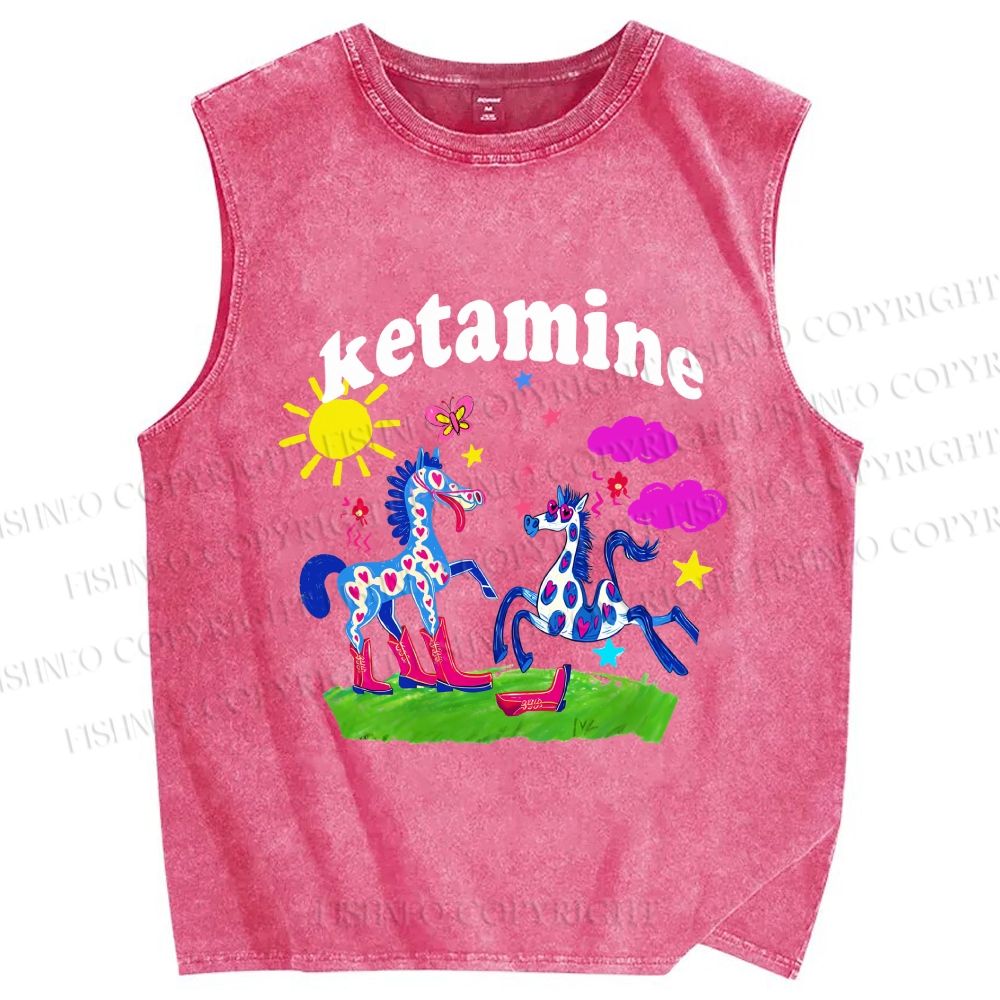 Unisex Heart Spotted Pony Printed Washed Tank Top