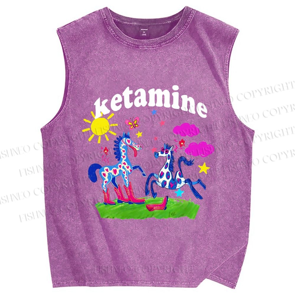 Unisex Heart Spotted Pony Printed Washed Tank Top