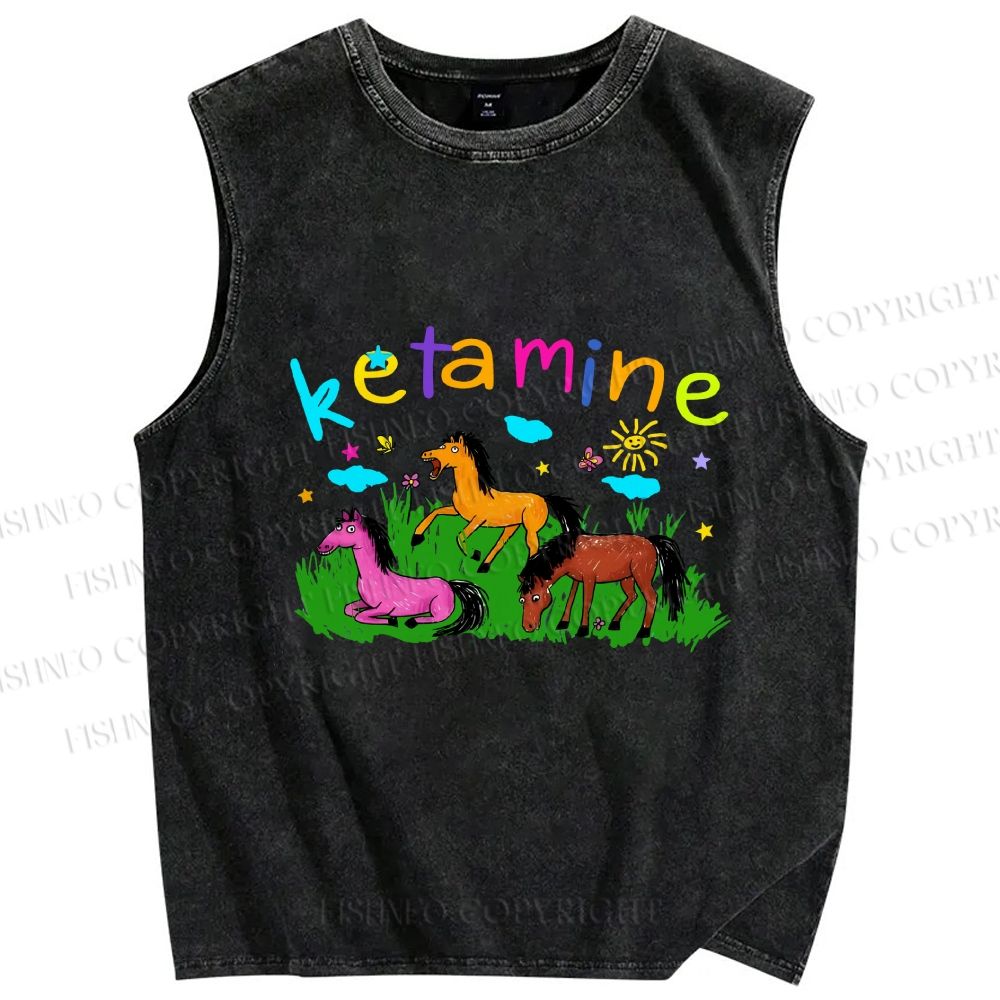 Unisex Rainbow K Pony Printed Washed Tank Top