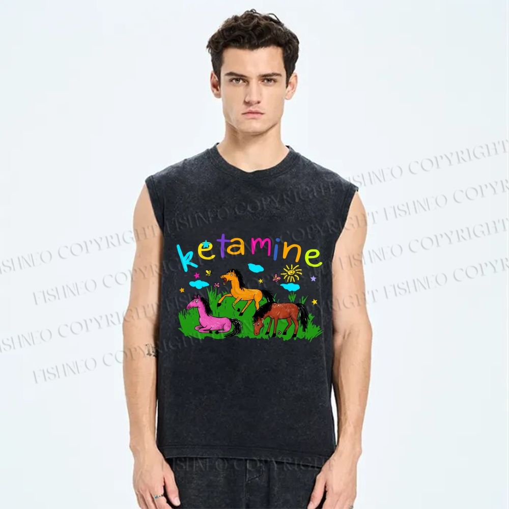 Unisex Rainbow K Pony Printed Washed Tank Top