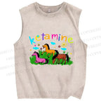Unisex Rainbow K Pony Printed Washed Tank Top