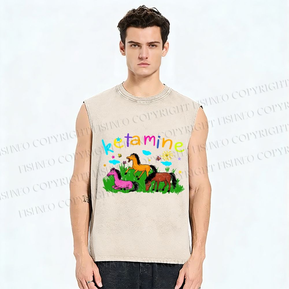 Unisex Rainbow K Pony Printed Washed Tank Top