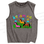 Unisex Rainbow K Pony Printed Washed Tank Top