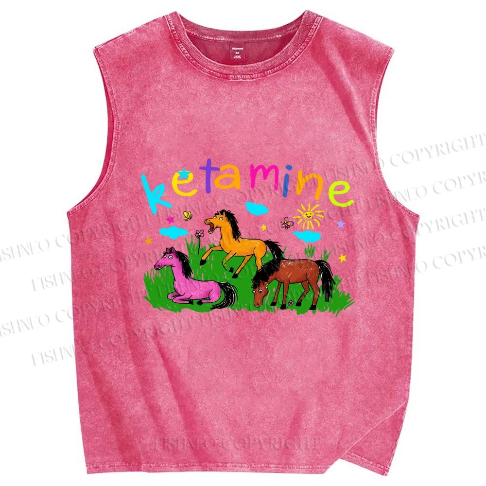 Unisex Rainbow K Pony Printed Washed Tank Top
