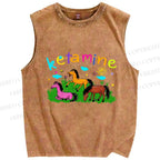 Unisex Rainbow K Pony Printed Washed Tank Top