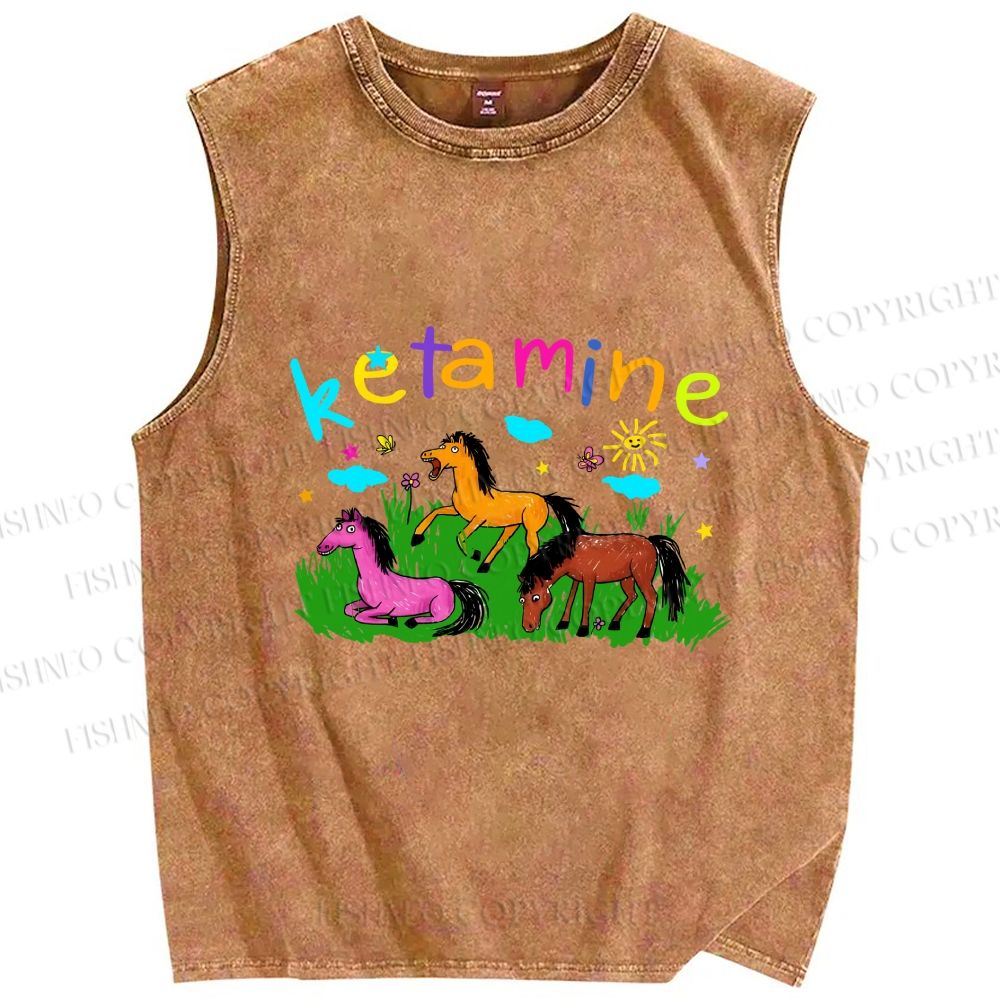 Unisex Rainbow K Pony Printed Washed Tank Top