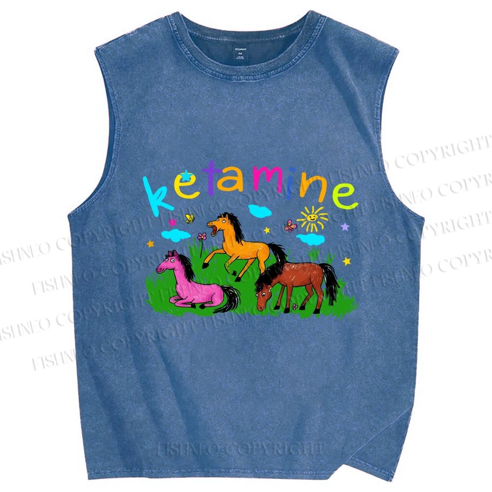 Unisex Rainbow K Pony Printed Washed Tank Top