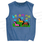 Unisex Rainbow K Pony Printed Washed Tank Top