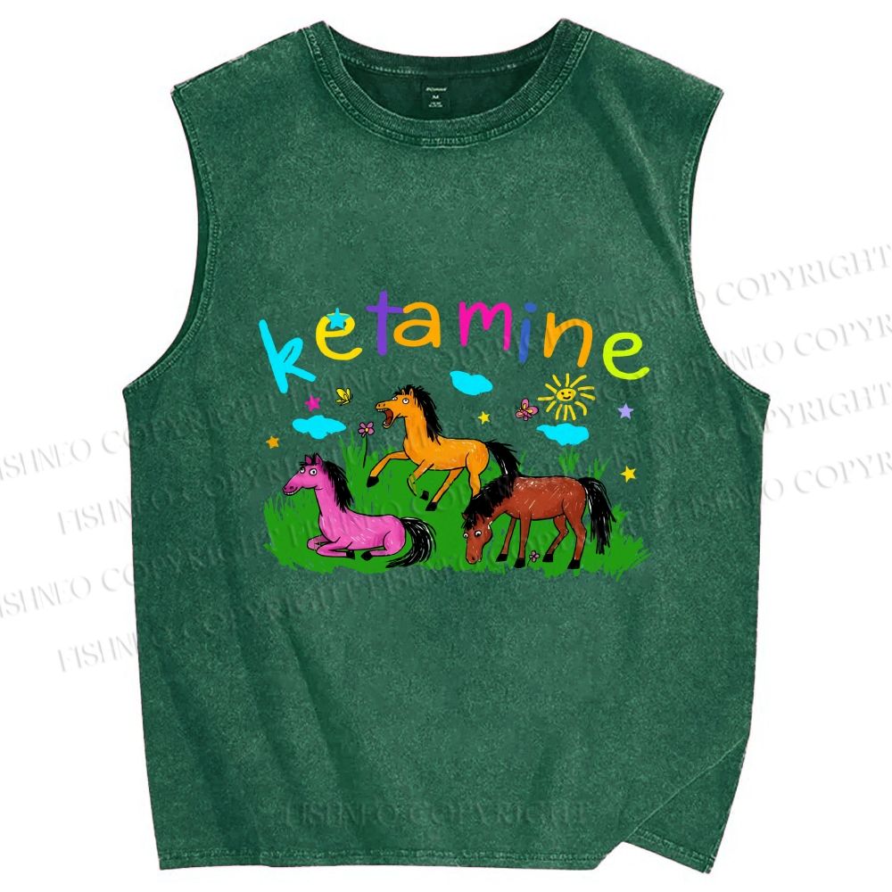 Unisex Rainbow K Pony Printed Washed Tank Top