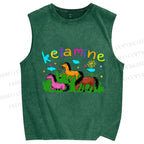 Unisex Rainbow K Pony Printed Washed Tank Top