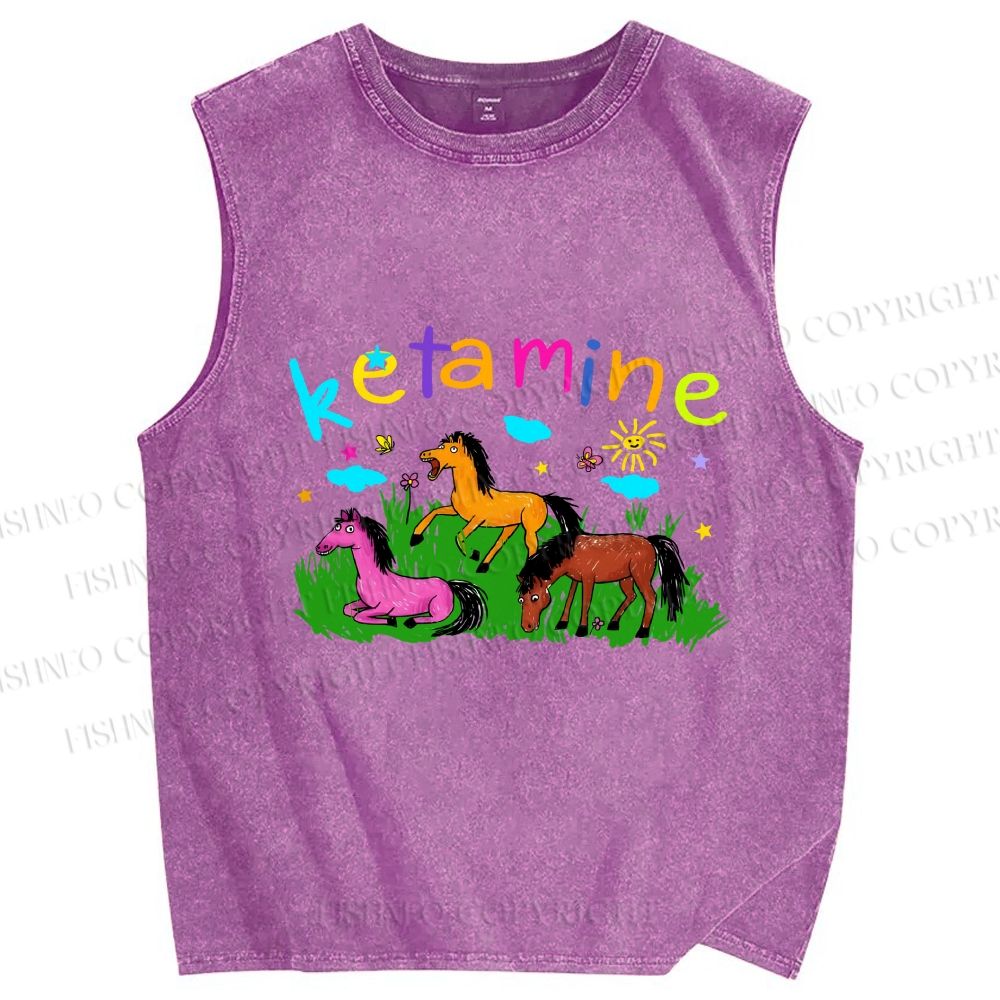 Unisex Rainbow K Pony Printed Washed Tank Top