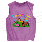 Unisex Rainbow K Pony Printed Washed Tank Top