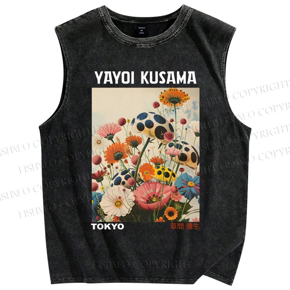 Unisex Yayoi Kusama Flowers Printed Washed Tank Top
