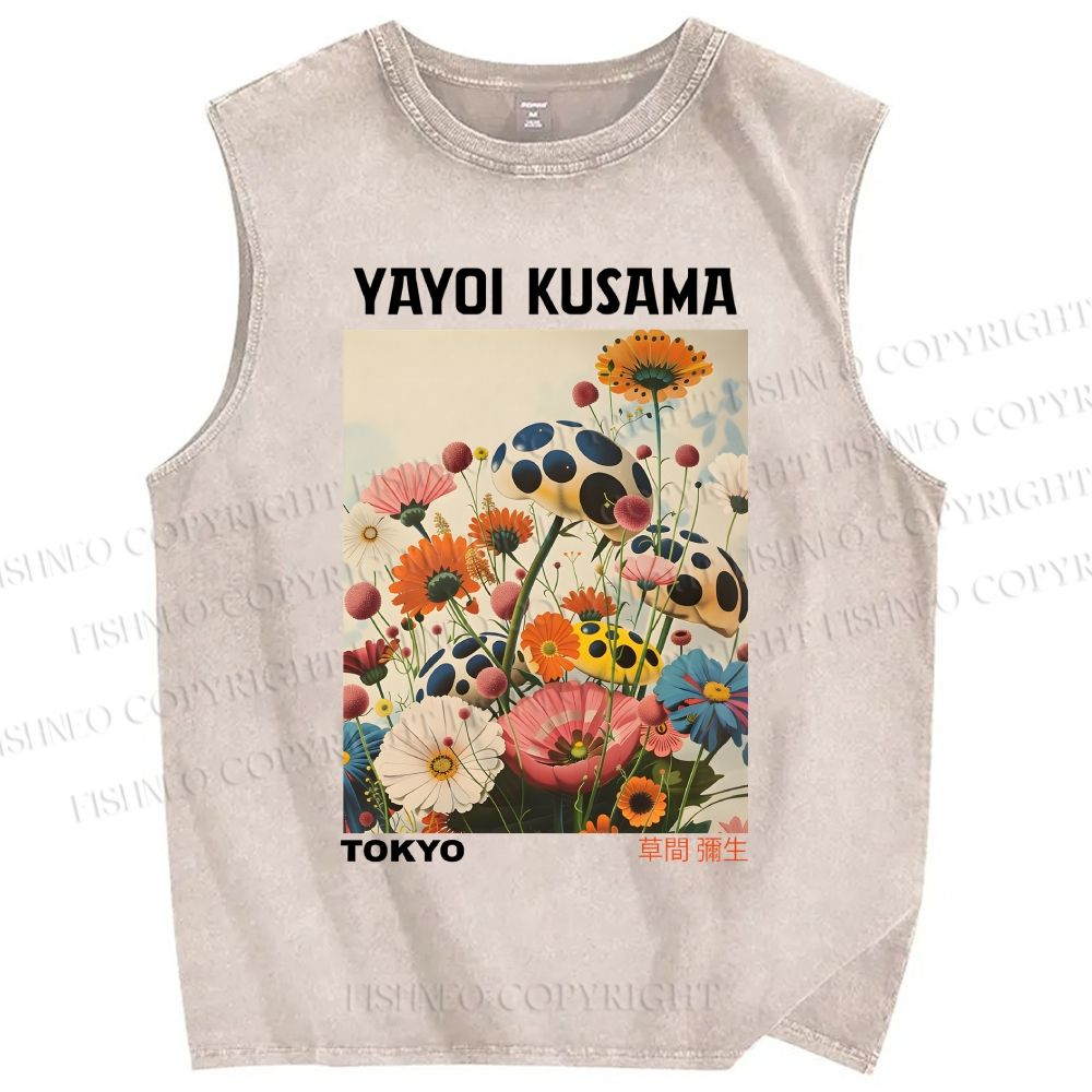 Unisex Yayoi Kusama Flowers Printed Washed Tank Top